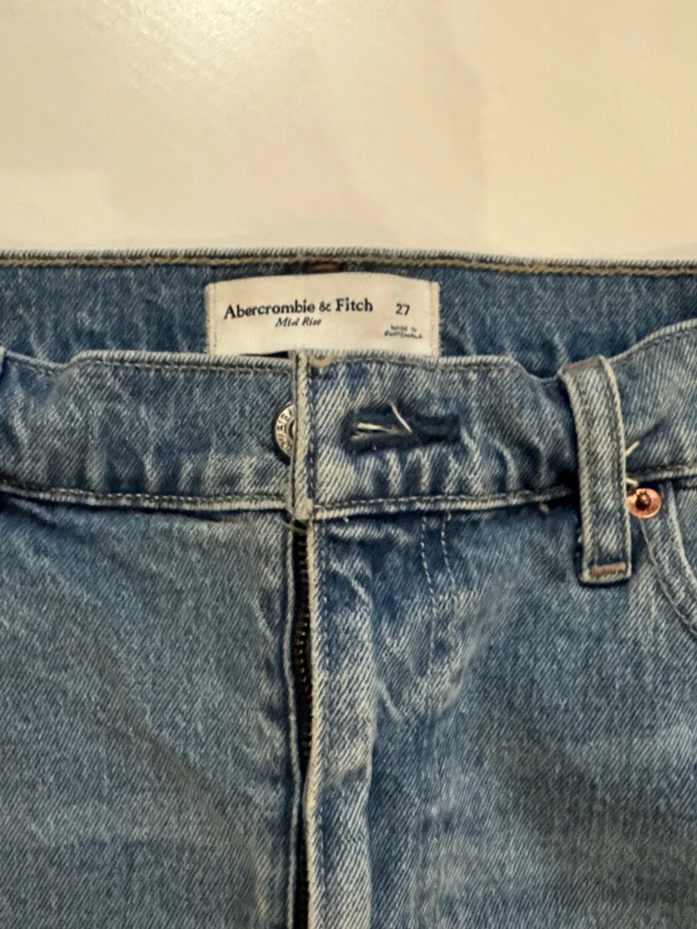 Abercrombie & Fitch Light Blue Denim Mini Skirt with Frayed Hem
